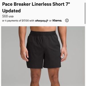 Lululemon Pace Breaker linerless short 7”